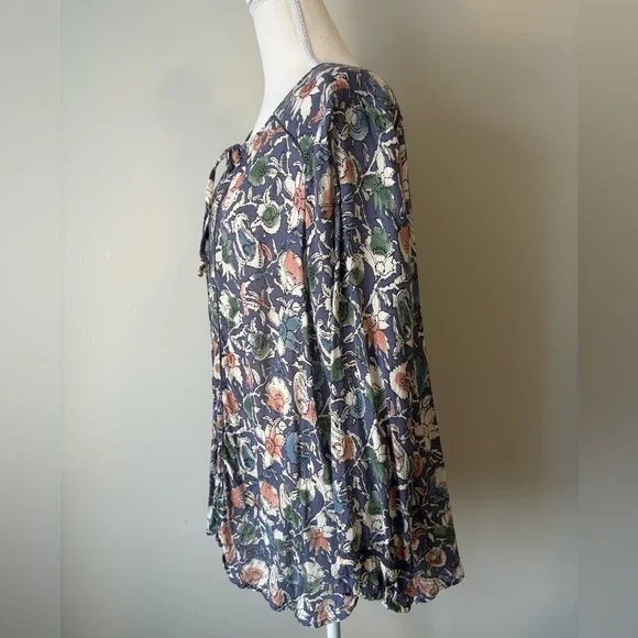 Lucky Brand Floral Peasant Blouse Tie Neck 2X - Picture 5 of 11